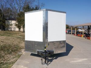 Enclosed Trailer Custom 7’x18′ White Tandem Axle with Ramp and E-Tracks Storage