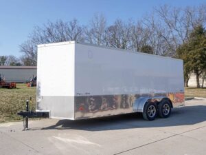 Enclosed Trailer Custom 7’x18′ White Tandem Axle with Ramp and E-Tracks Storage - Image 2