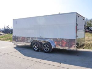 Enclosed Trailer Custom 7’x18′ White Tandem Axle with Ramp and E-Tracks Storage - Image 3