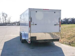 Enclosed Trailer Custom 7’x18′ White Tandem Axle with Ramp and E-Tracks Storage - Image 4
