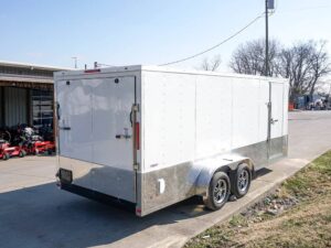 Enclosed Trailer Custom 7’x18′ White Tandem Axle with Ramp and E-Tracks Storage - Image 6
