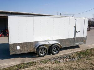 Enclosed Trailer Custom 7’x18′ White Tandem Axle with Ramp and E-Tracks Storage - Image 7