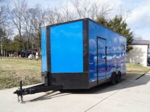8.5×18 Blue V-Nose Slant Top Enclosed Trailer with Blackout Package - Image 2