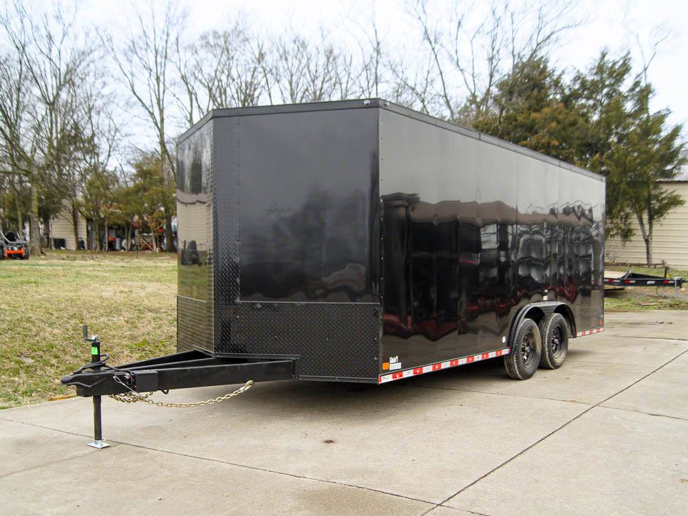 8.5×18 Black V-Nose Enclosed Trailer with Extended Tongue and Blackout Package (2) 3,500lb Axles 8.5×18 Black V-Nose Enclosed Trailer with Extended Tongue and Blackout Package (2) 3,500lb Axles - Image 1