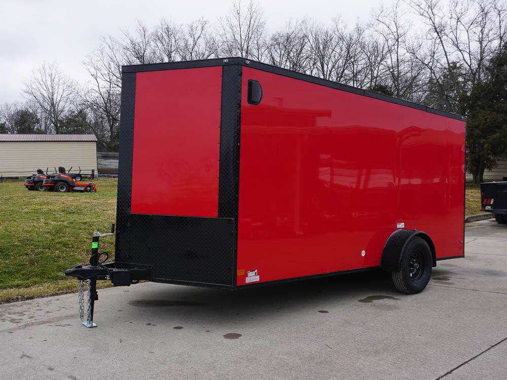 7×12 Enclosed Trailer Red V-Nose Blackout Package 3,500lb Axle Storage 7×12 Enclosed Trailer Red V-Nose Blackout Package 3,500lb Axle Storage - Image 1