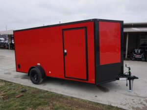 7×14 Enclosed Trailer Red V-Nose Blackout Package 3,500lb Axle Storage - Image 2