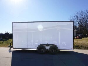 7×16 Enclosed Trailer White V-Nose Blackout Package Tandem Axle Storage - Image 4