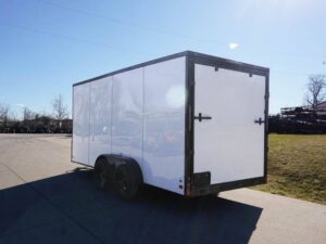 7×16 Enclosed Trailer White V-Nose Blackout Package Tandem Axle Storage - Image 5