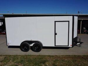 7×16 Enclosed Trailer White V-Nose Blackout Package Tandem Axle Storage - Image 8