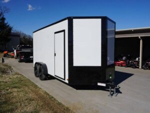 7×16 Enclosed Trailer White V-Nose Blackout Package Tandem Axle Storage - Image 10