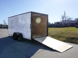 7×16 Enclosed Trailer White V-Nose Blackout Package Tandem Axle Storage - Image 11