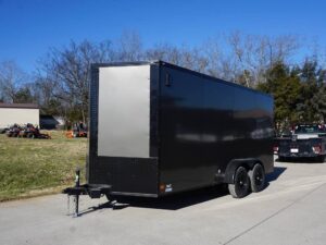 7×16 Enclosed Trailer Charcoal V-Nose Blackout Package Tandem Axle Storage - Image 3