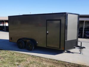 7×16 Enclosed Trailer Charcoal V-Nose Blackout Package Tandem Axle Storage