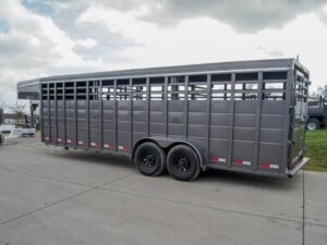 24ft Charcoal Gooseneck Livestock Trailer (2) 7K Axles - Image 4