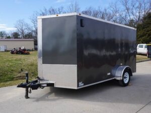 7×12 Enclosed Charcoal Trailer with Silver ATP 3500lb Axle Storage