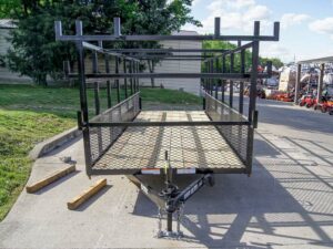 6.4×20 Straight Deck Tandem Utility Trailer Mesh Sides Double Ladder Racks - Image 2