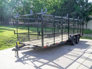 6.4×20 Straight Deck Tandem Utility Trailer Mesh Sides Double Ladder Racks - Image 3
