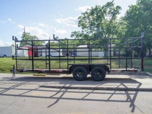 6.4×20 Straight Deck Tandem Utility Trailer Mesh Sides Double Ladder Racks - Image 4