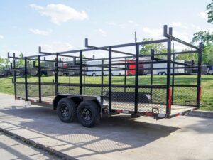 6.4×20 Straight Deck Tandem Utility Trailer Mesh Sides Double Ladder Racks - Image 5