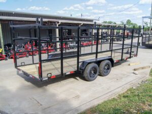6.4×20 Straight Deck Tandem Utility Trailer Mesh Sides Double Ladder Racks - Image 7