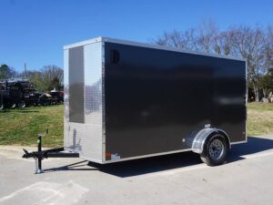 Enclosed Trailer 6′ X 12′ Charcoal- V-Nose 3,500 lb. Axle Storage