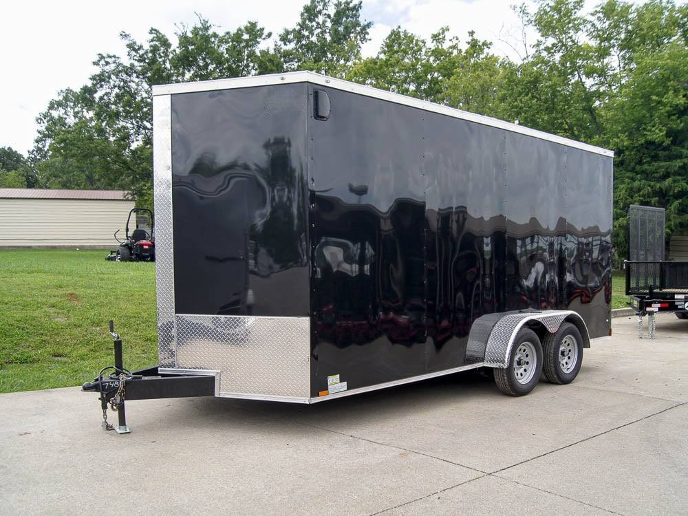 7×16 Black V-Nose Enclosed Storage Trailer (2) 3,500lb Axles 7×16 Black V-Nose Enclosed Storage Trailer (2) 3,500lb Axles - Image 1