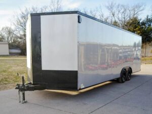 8.5×24 Silver V-Nose Enclosed Trailer Blackout Pkg (2) 5,200lb Axles