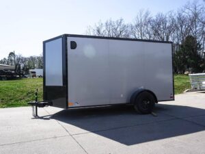 7×12 Enclosed Trailer Silver V-Nose Blackout Package 3,500lb Axle Storage