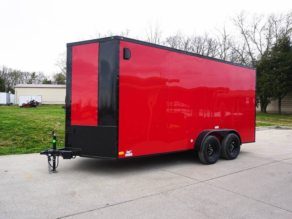 7×16 Enclosed Trailer Red V-Nose Blackout Pkg Tandem Axle Storage 7×16 Enclosed Trailer Red V-Nose Blackout Pkg Tandem Axle Storage - Image 1