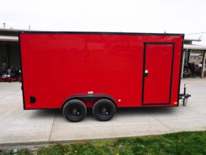 7×16 Enclosed Trailer Red V-Nose Blackout Pkg Tandem Axle Storage - Image 4