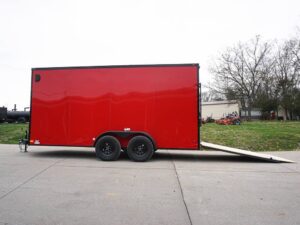 7×16 Enclosed Trailer Red V-Nose Blackout Pkg Tandem Axle Storage - Image 8