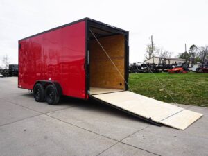 7×16 Enclosed Trailer Red V-Nose Blackout Pkg Tandem Axle Storage - Image 7