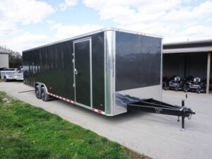 8.5×28 Custom Charcoal Flat Nose Enclosed Trailer (2) 5200 Axles Storage