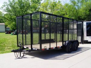 7×16 Powder Coated Straight Deck Utility Trailer with 6ft Mesh Sides (2) 3500lb Axles