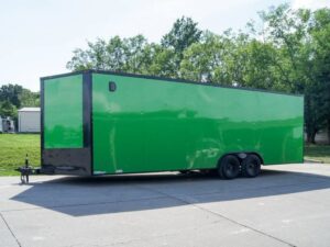 8.5×24 Lime Green Enclosed Trailer with Blackout Package (2) 5200lb Axles Storage