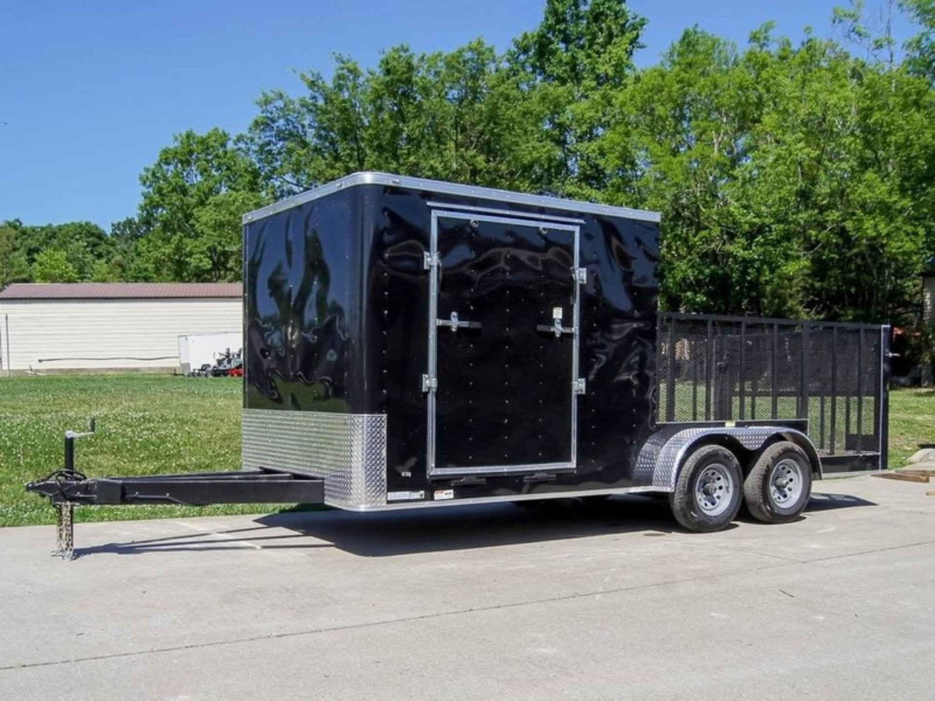 7×18 Hybrid Flat-Nose Enclosed Trailer with 4ft Mesh Deck Storage 7×18 Hybrid Flat-Nose Enclosed Trailer with 4ft Mesh Deck Storage - Image 1