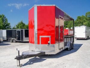 Red Enclosed Utility Hybrid Trailer 7’x20′ – Lawn Mower Equipment Hauler - Image 2