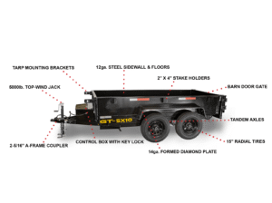 5×10 Hydraulic Dump Trailer Powder Coated with 16″ Sides 7K GVWR - Image 3
