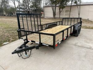 7×20 Powder Coated Utility Trailer with Side Gate and 18″ Mesh (2) 3,500lb Axles