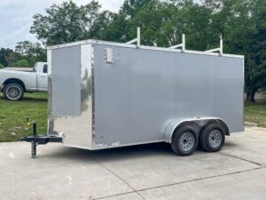 7×14 Enclosed V-Nose Trailer Silver with Ladder Racks (2) 3,500lb Axles Storage - Image 2