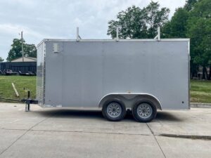 7×14 Enclosed V-Nose Trailer Silver with Ladder Racks (2) 3,500lb Axles Storage - Image 5