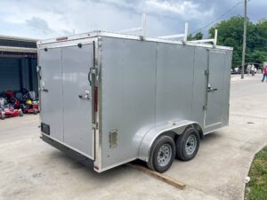 7×14 Enclosed V-Nose Trailer Silver with Ladder Racks (2) 3,500lb Axles Storage - Image 9