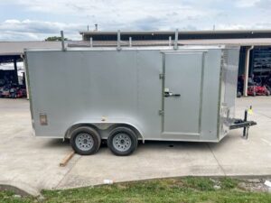 7×14 Enclosed V-Nose Trailer Silver with Ladder Racks (2) 3,500lb Axles Storage - Image 4