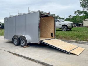7×14 Enclosed V-Nose Trailer Silver with Ladder Racks (2) 3,500lb Axles Storage - Image 12