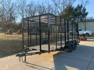 6.4×16 Straight Deck Utility Trailer 6ft Mesh Sides Roof (2) 3,500lb Axles
