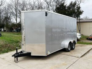7×16 Silver V-Nose Enclosed Trailer (2) 3,500lb Axles 7ft Interior