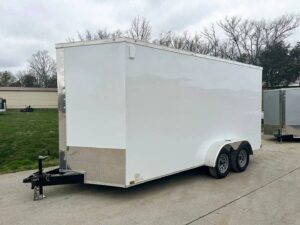 7×16 White V-Nose Enclosed Trailer (2) 3,500lb Axles 7ft Interior 7K GVWR