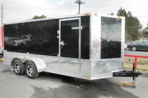 Enclosed Trailer 7′ X 16′ Custom Built – Motorcycle ATV Car Event (Black) Storage - Image 3